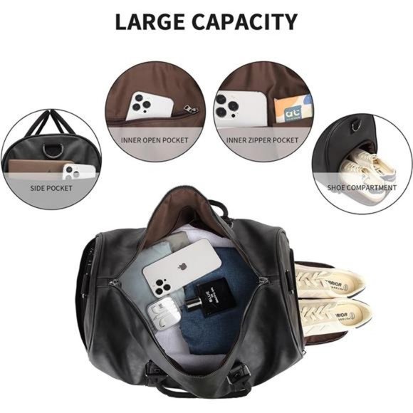 Rolling Duffel Bags with Wheels, Waterproof with Removable Rollers Black - Picture 5 of 8